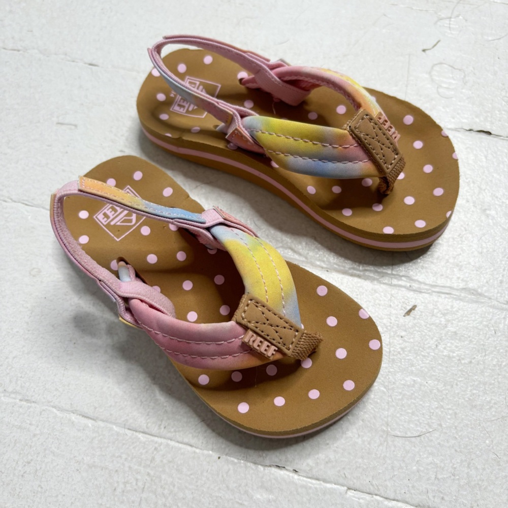 Reef Sandal Baby Flip Flops Pink Polka Dot Tan Size 3/4 NWOT